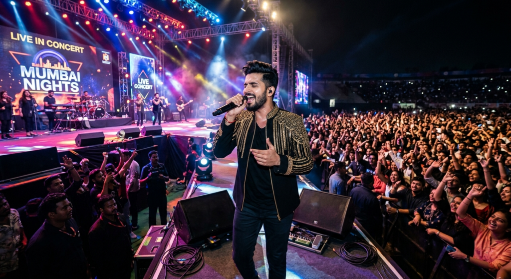 Indian singer performing live at a music concert
