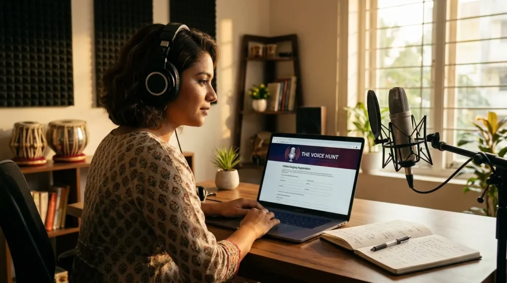 Indian singer using The Voice Hunt online singing audition platform